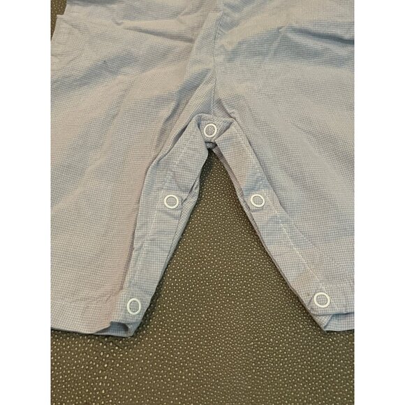 Carriage Boutique Smocked And Embroidered Christmas Trees On Blue Gingham Romper - Picture 3 of 5